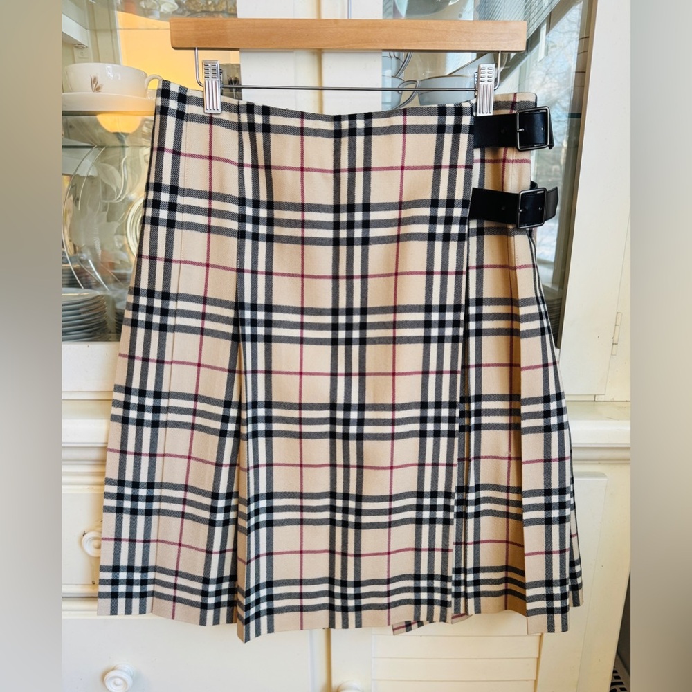 【Burberry】Nova Check Pleated Wrap Skirt Size M